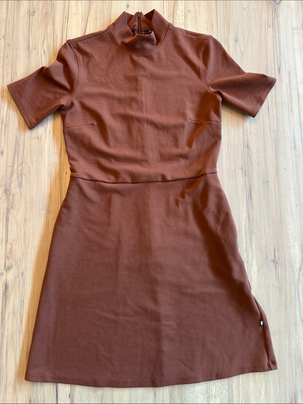 Kit and Ace Mock Neck A Line Dress Brown Brick